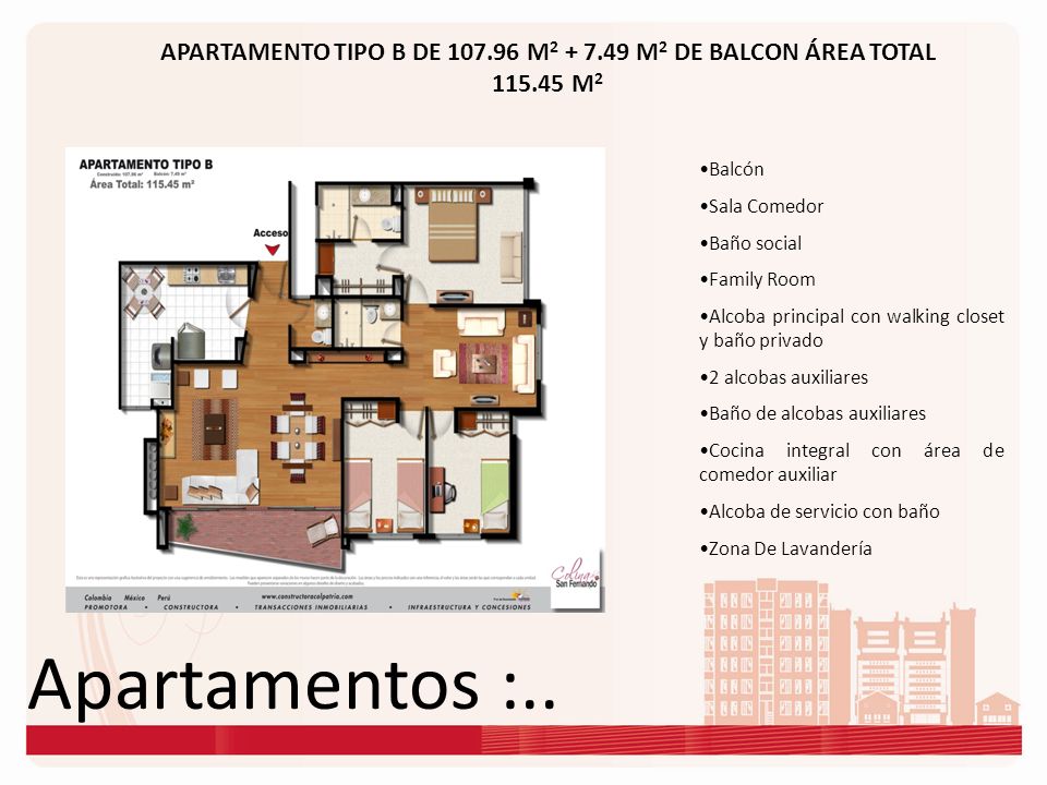 APARTAMENTO TIPO B DE M M2 DE BALCON ÁREA TOTAL 115