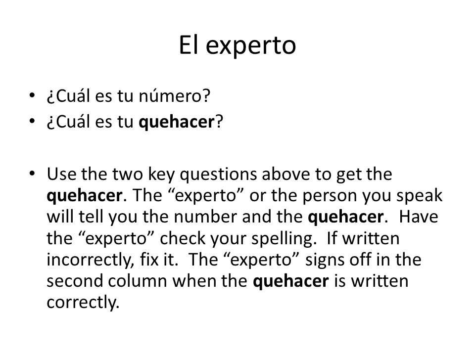 El experto ¿Cuál es tu número ¿Cuál es tu quehacer