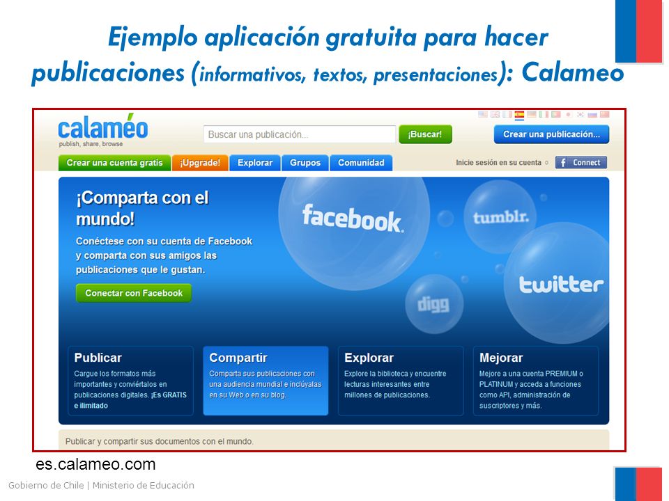 Ejemplo aplicación gratuita para hacer publicaciones (informativos, textos, presentaciones): Calameo