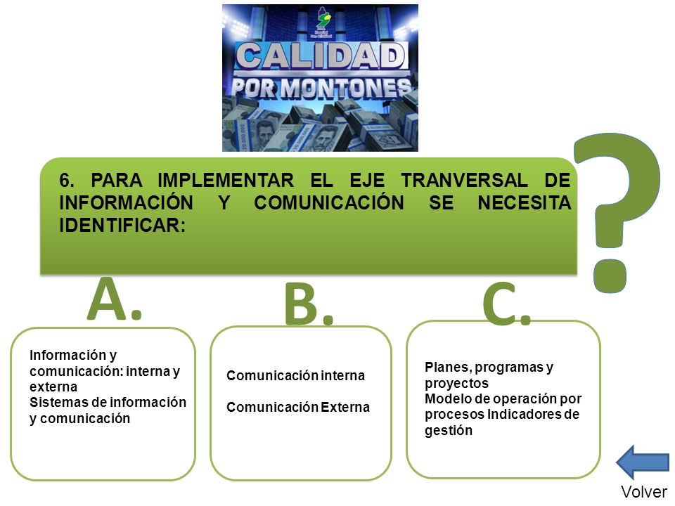 6. PARA IMPLEMENTAR EL EJE TRANVERSAL DE INFORMACIÓN Y COMUNICACIÓN SE NECESITA IDENTIFICAR: