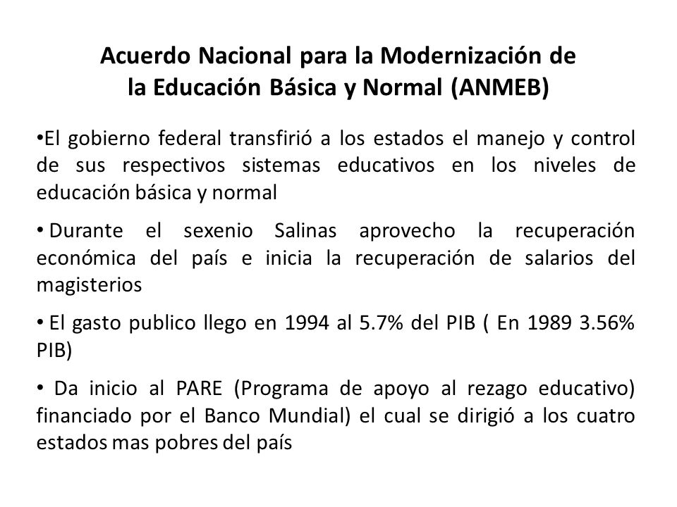 Acuerdo Nacional para la Modernización de la Educación Básica y Normal (ANMEB)