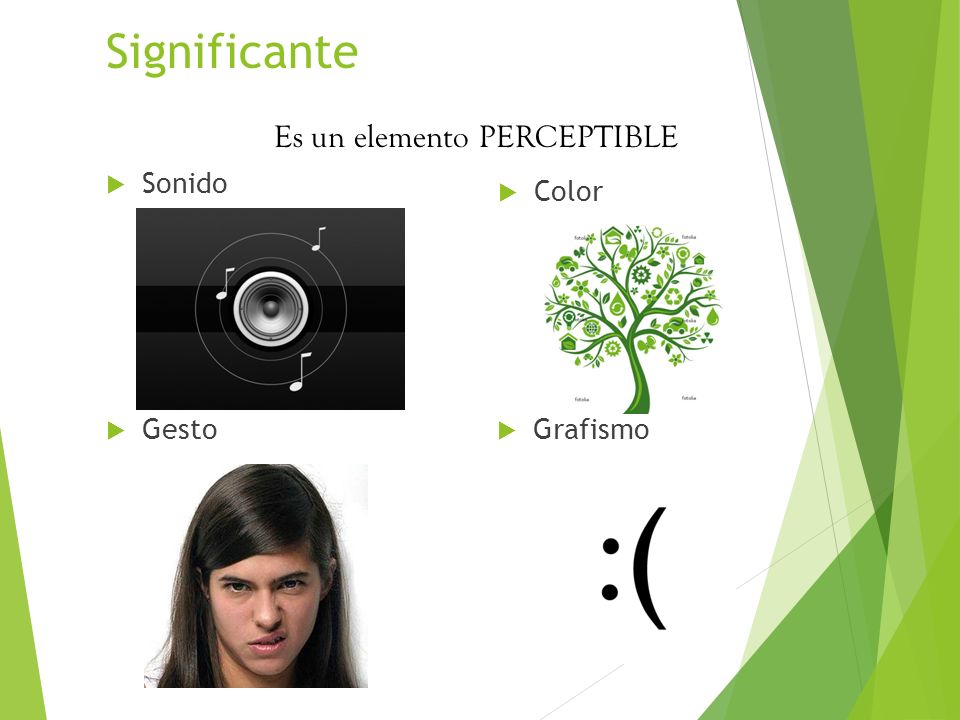 Significante Es un elemento PERCEPTIBLE Sonido Color Gesto Grafismo