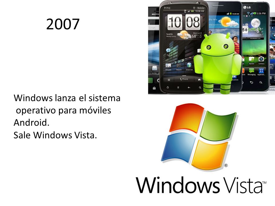 2007 Windows lanza el sistema operativo para móviles Android. Sale Windows Vista.