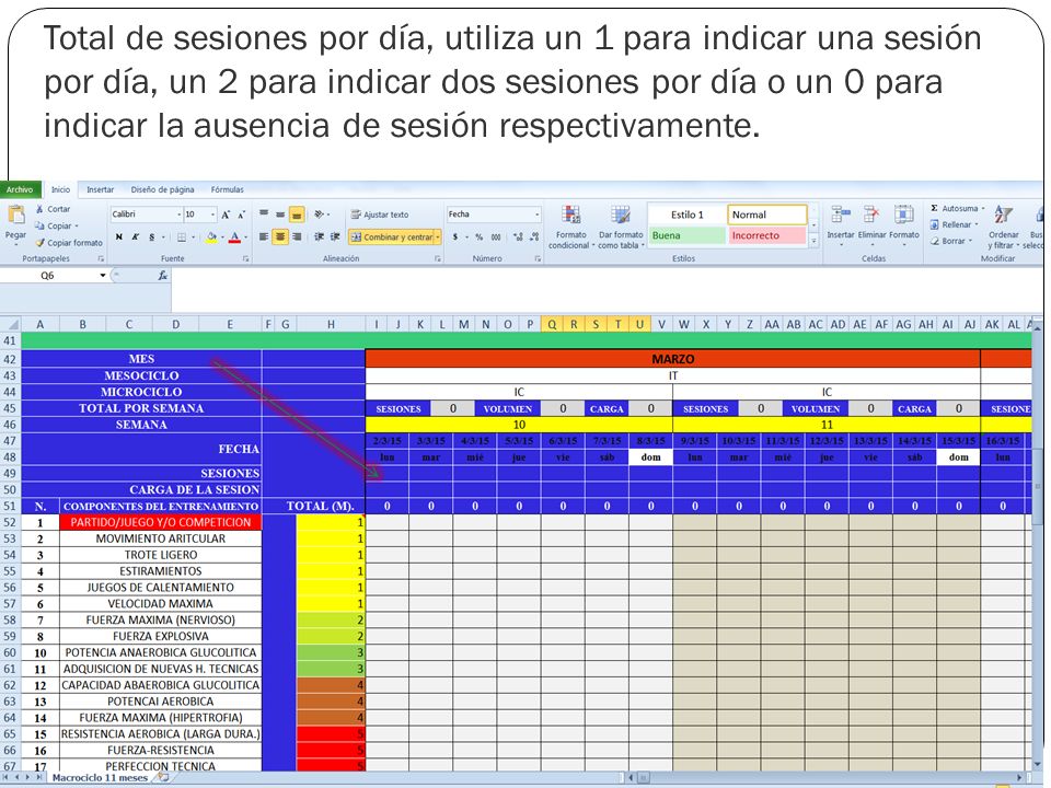 Total de sesiones por día, utiliza un 1 para indicar una sesión por día, un 2 para indicar dos sesiones por día o un 0 para indicar la ausencia de sesión respectivamente.