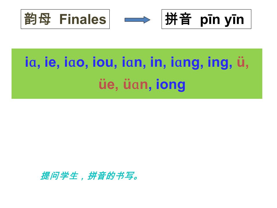 iɑ, ie, iɑo, iou, iɑn, in, iɑng, ing, ü, üe, üɑn, iong
