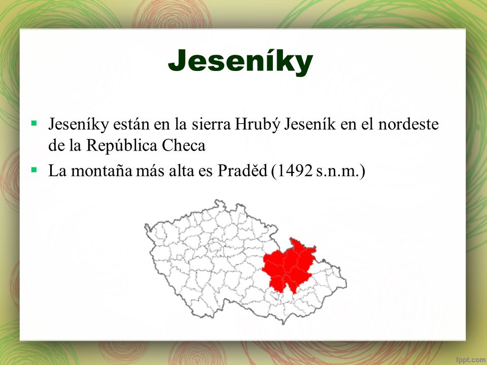 Jeseníky Jeseníky están en la sierra Hrubý Jeseník en el nordeste de la República Checa.