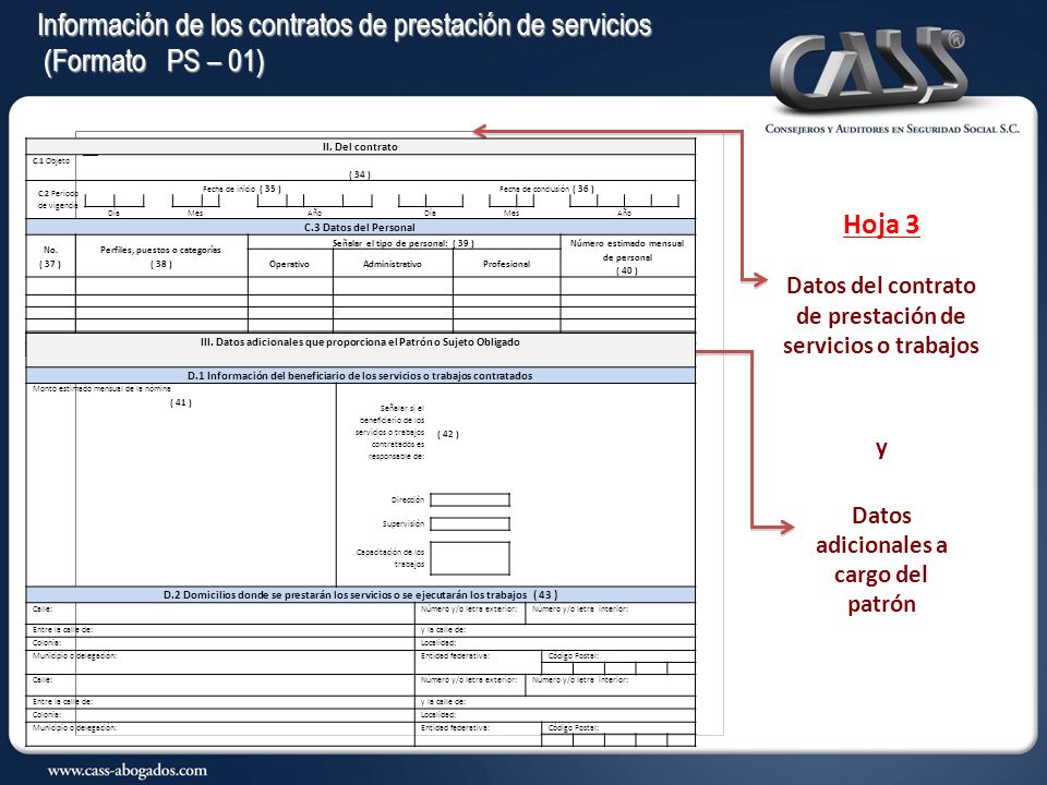 Información de los contratos de prestación de servicios (Formato PS – 01)