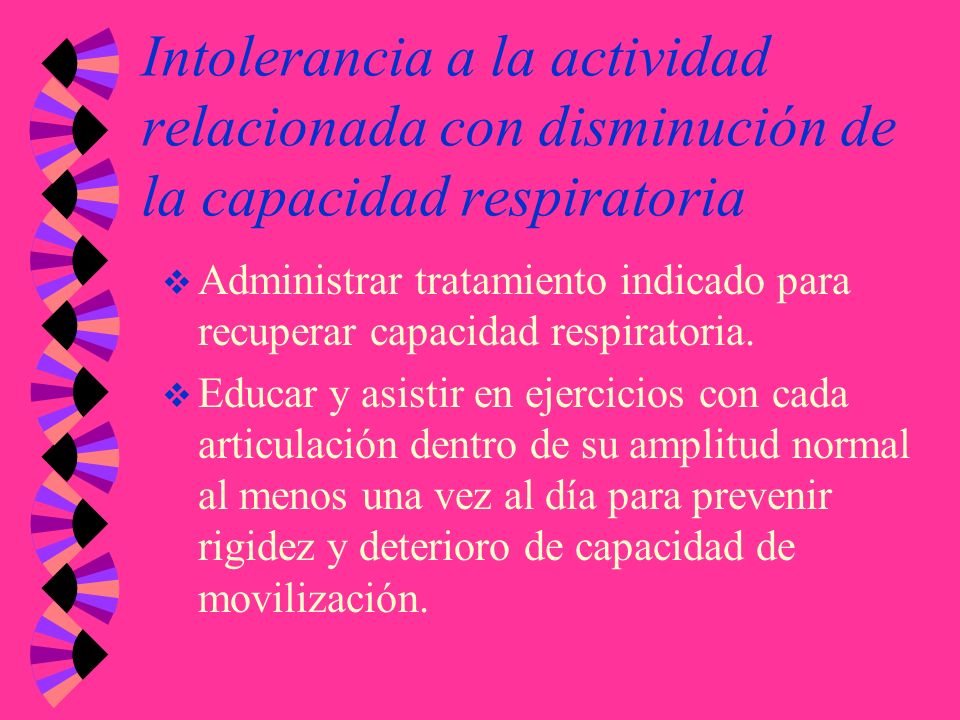 Intolerancia a la actividad relacionada con disminución de la capacidad respiratoria