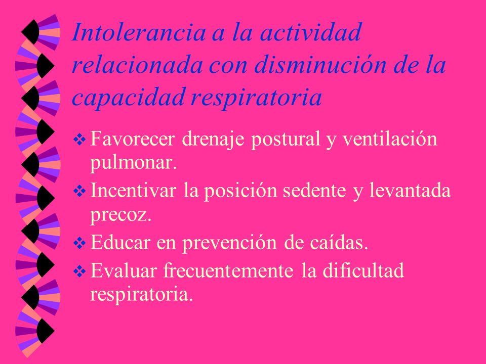 Intolerancia a la actividad relacionada con disminución de la capacidad respiratoria