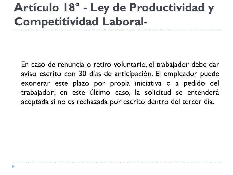 Artículo 18° - Ley de Productividad y Competitividad Laboral-