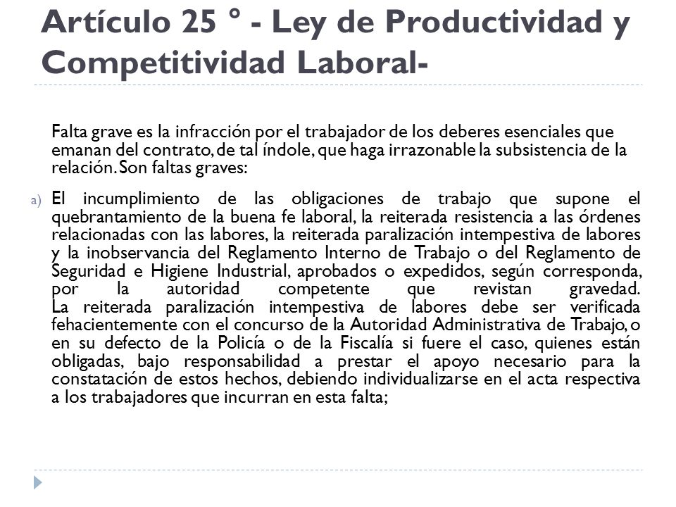 Artículo 25 ° - Ley de Productividad y Competitividad Laboral-