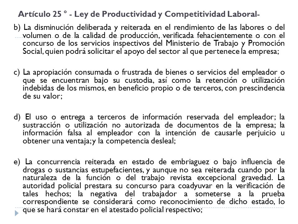 Artículo 25 ° - Ley de Productividad y Competitividad Laboral-