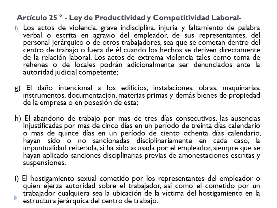 Artículo 25 ° - Ley de Productividad y Competitividad Laboral-