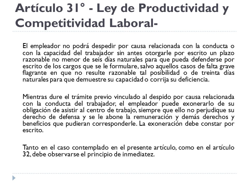 Artículo 31° - Ley de Productividad y Competitividad Laboral-