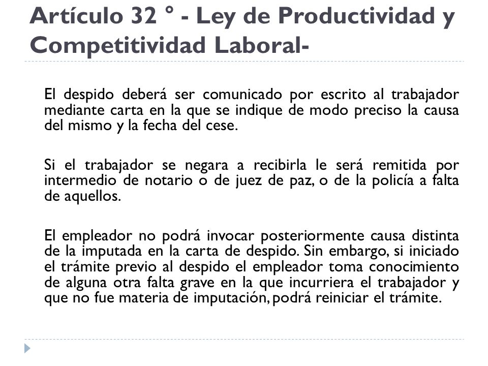 Artículo 32 ° - Ley de Productividad y Competitividad Laboral-