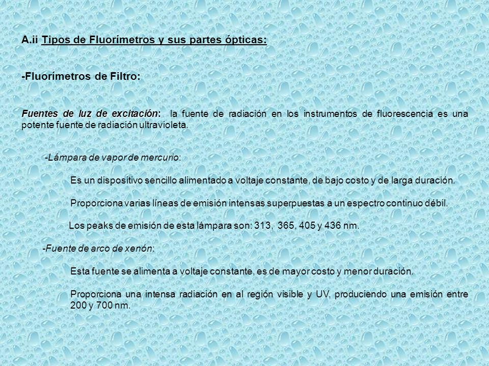 A.ii Tipos de Fluorímetros y sus partes ópticas: