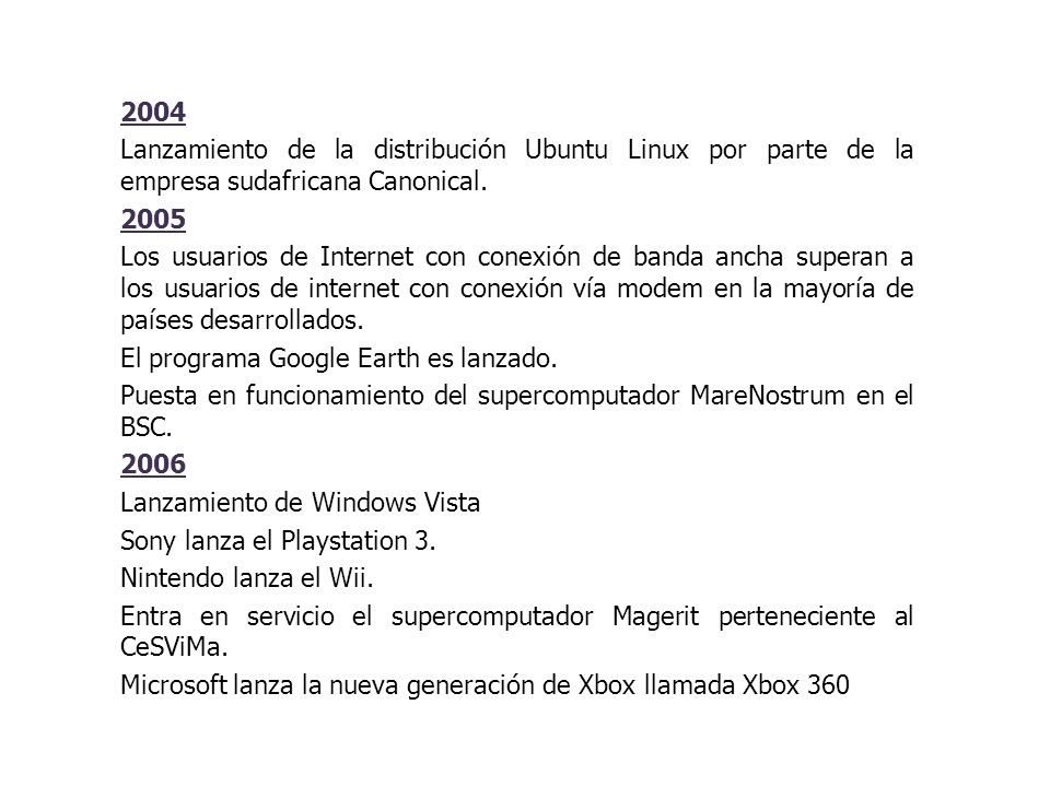 2004 Lanzamiento de la distribución Ubuntu Linux por parte de la empresa sudafricana Canonical