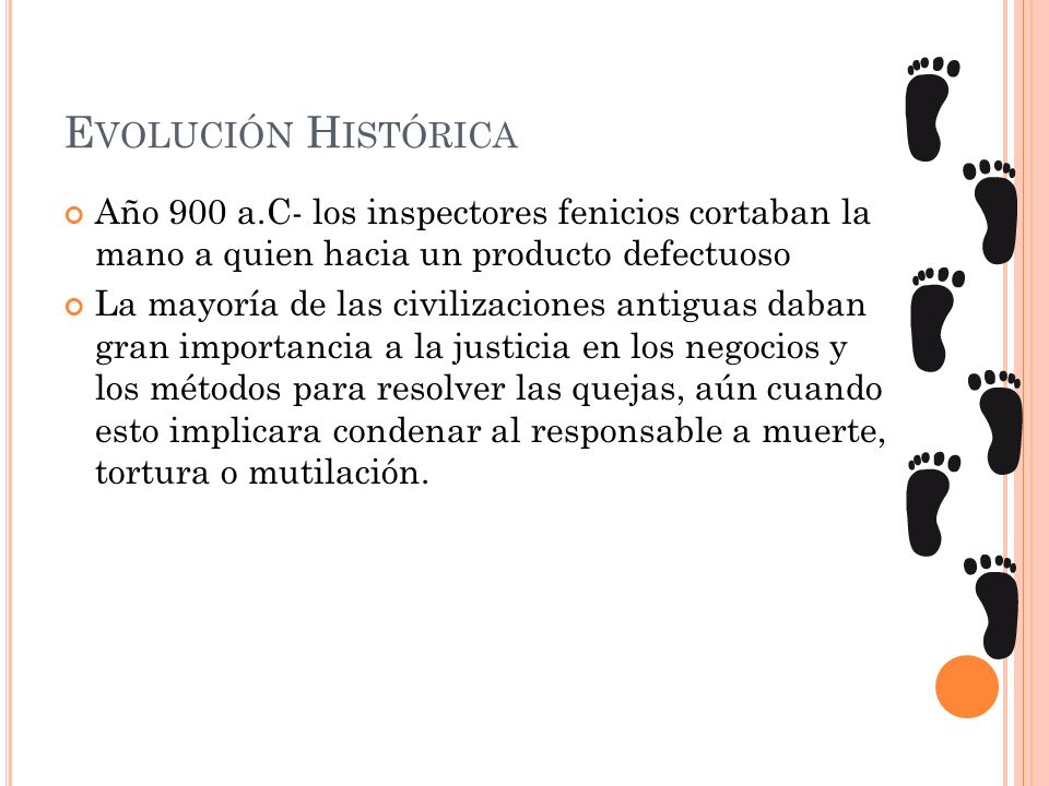 Evolución Histórica Año 900 a.C- los inspectores fenicios cortaban la mano a quien hacia un producto defectuoso.