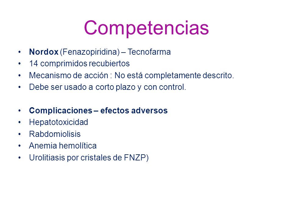 Competencias Nordox (Fenazopiridina) – Tecnofarma