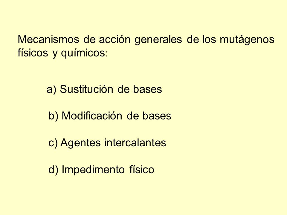 Mecanismos de acción generales de los mutágenos físicos y químicos: