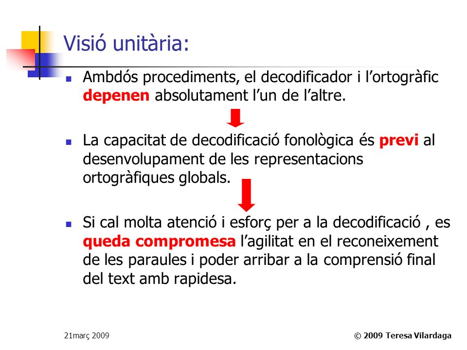 Visió unitària: Ambdós procediments, el decodificador i l’ortogràfic depenen absolutament l’un de l’altre.