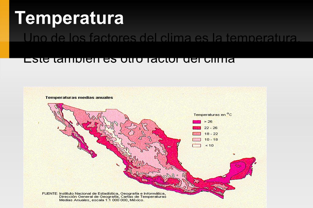 Temperatura Uno de los factores del clima es la temperatura.