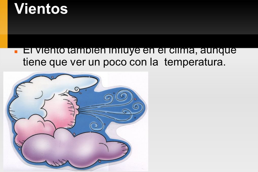 Vientos El viento también influye en el clima, aunque tiene que ver un poco con la temperatura.