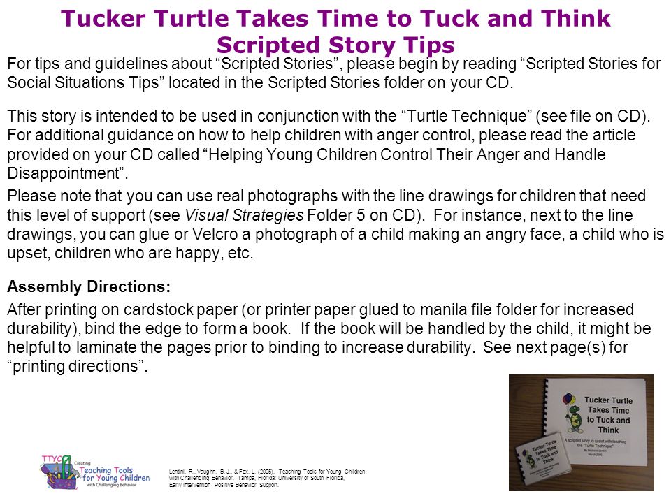 Tucker Turtle Takes Time to Tuck and Think Scripted Story Tips