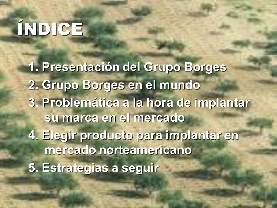 ÍNDICE 1. Presentación del Grupo Borges 2. Grupo Borges en el mundo