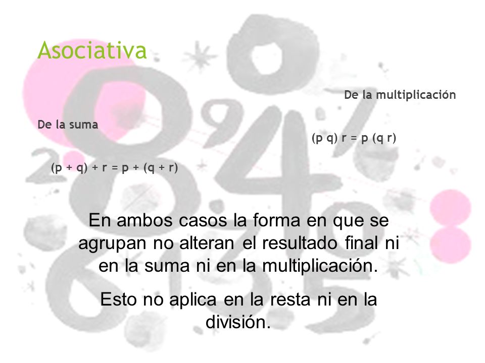 Esto no aplica en la resta ni en la división.
