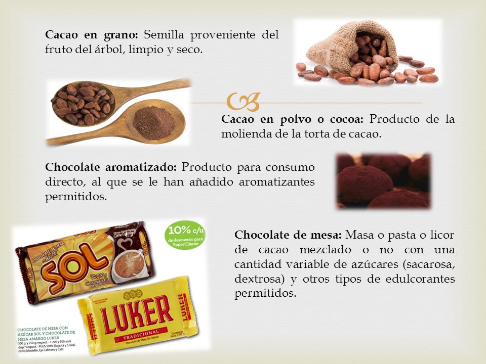 Cacao en grano: Semilla proveniente del fruto del árbol, limpio y seco.