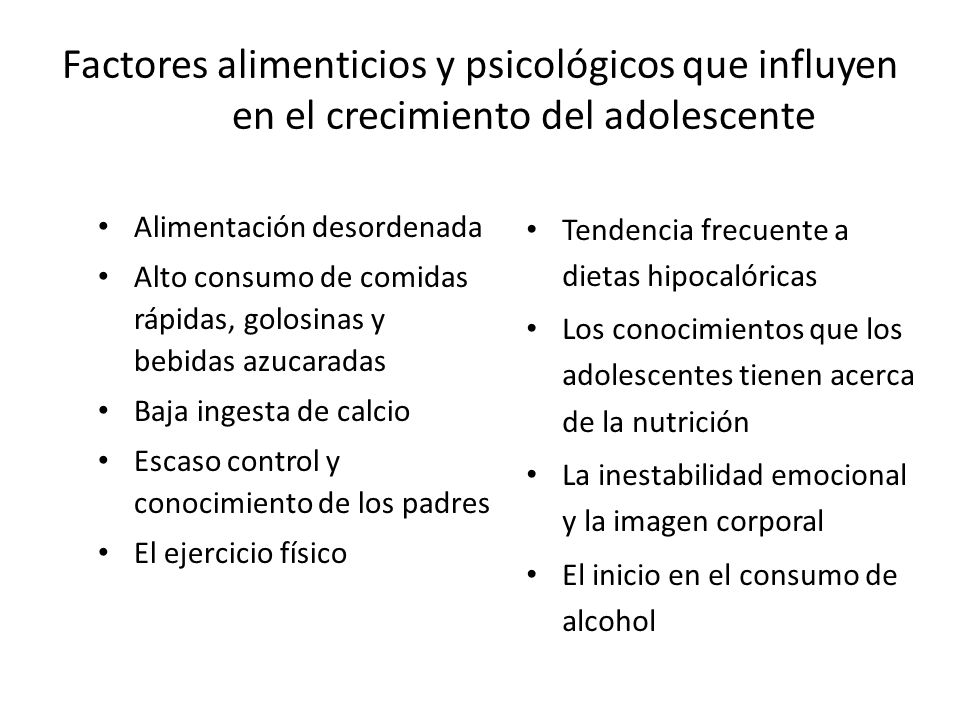 Factores alimenticios y psicológicos que influyen en el crecimiento del adolescente