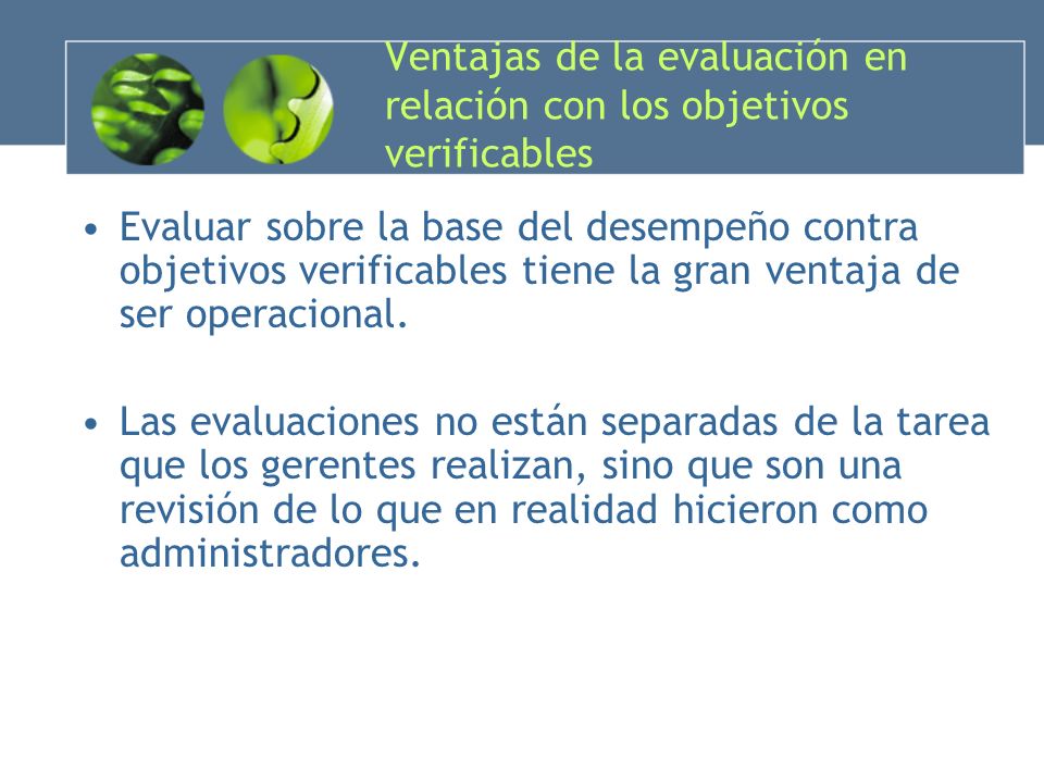 Ventajas de la evaluación en relación con los objetivos verificables