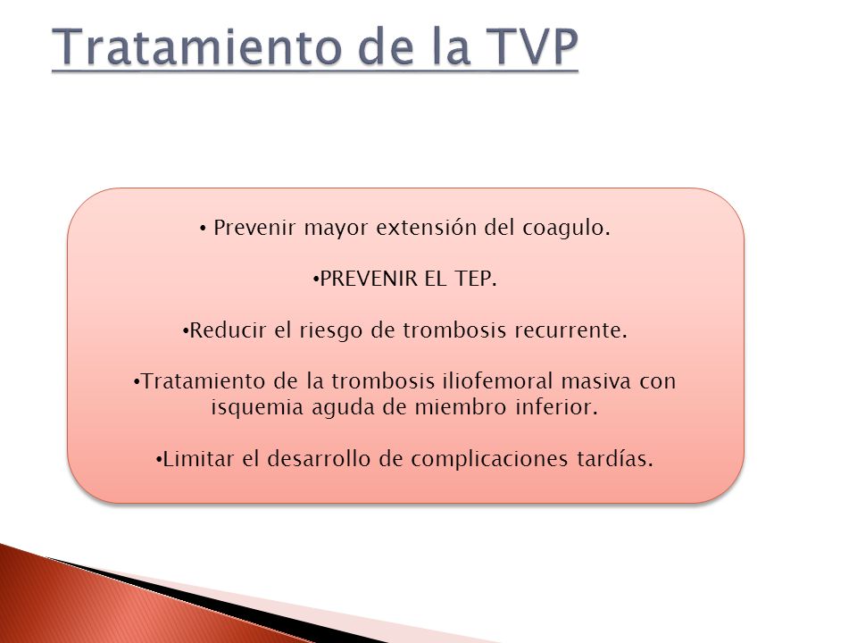 Tratamiento de la TVP Prevenir mayor extensión del coagulo.