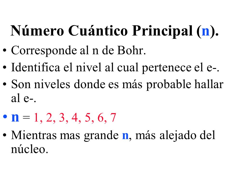Número Cuántico Principal (n).