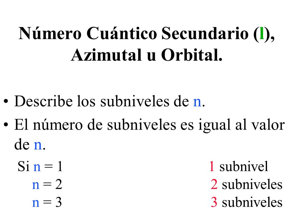 Número Cuántico Secundario (l), Azimutal u Orbital.