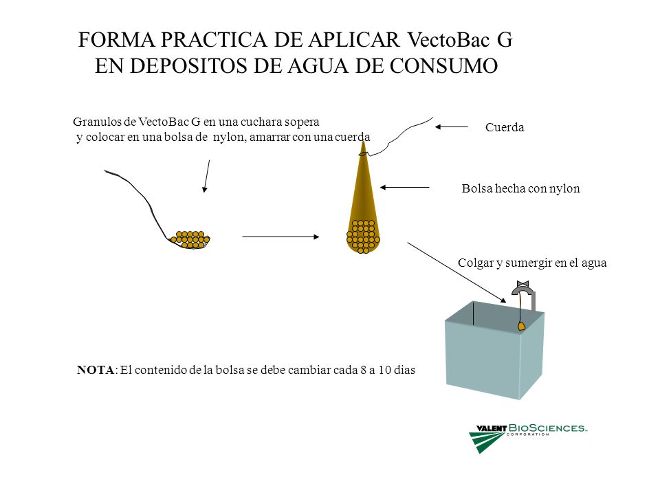 FORMA PRACTICA DE APLICAR VectoBac G EN DEPOSITOS DE AGUA DE CONSUMO