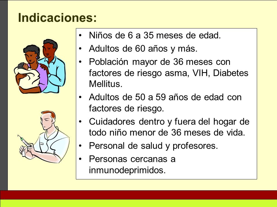Indicaciones: Niños de 6 a 35 meses de edad. Adultos de 60 años y más.