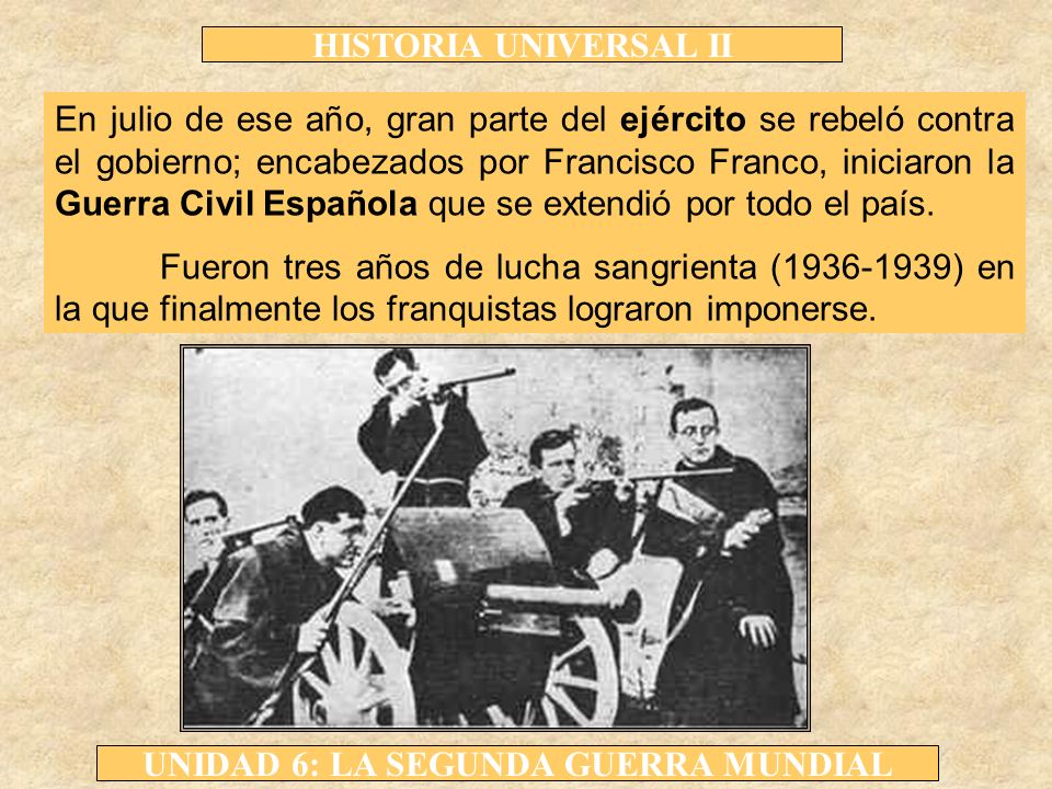 En julio de ese año, gran parte del ejército se rebeló contra el gobierno; encabezados por Francisco Franco, iniciaron la Guerra Civil Española que se extendió por todo el país.