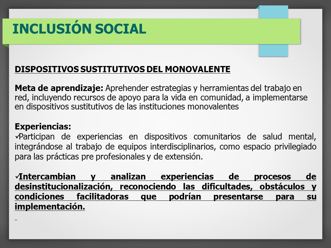 INCLUSIÓN SOCIAL DISPOSITIVOS SUSTITUTIVOS DEL MONOVALENTE
