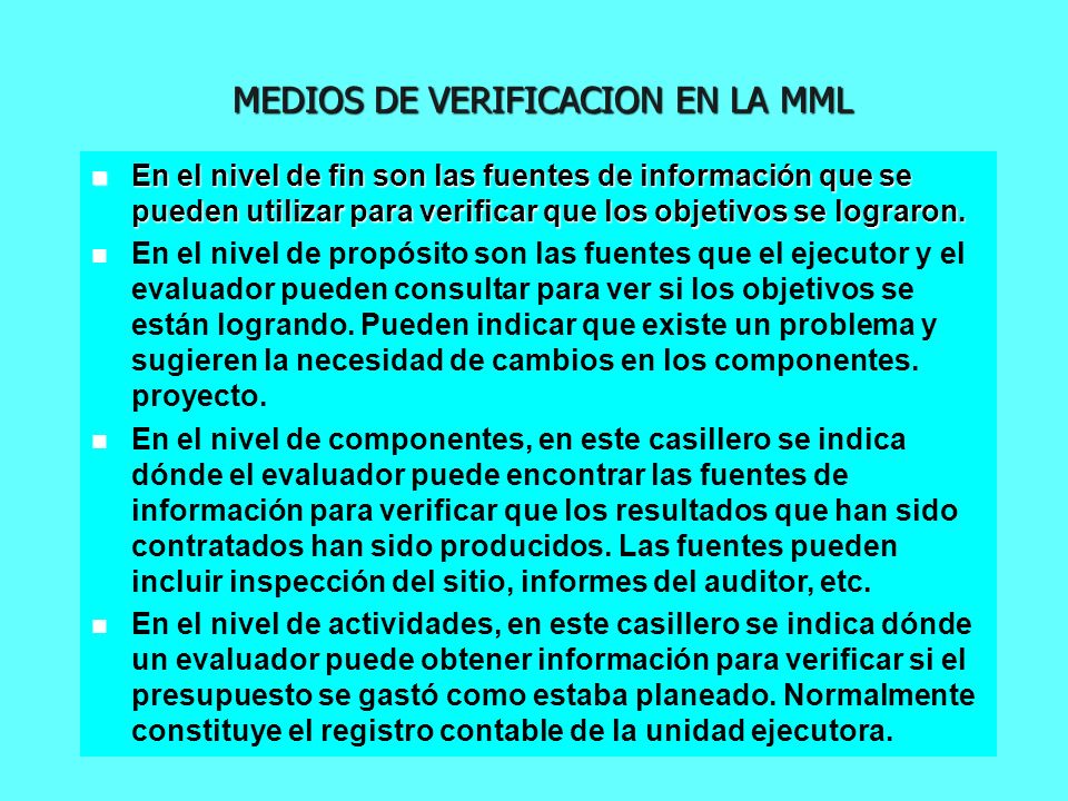MEDIOS DE VERIFICACION EN LA MML