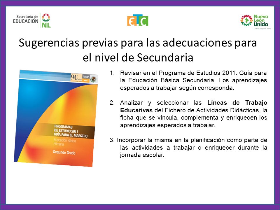 Sugerencias previas para las adecuaciones para el nivel de Secundaria