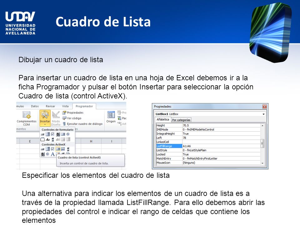 Cuadro de Lista Dibujar un cuadro de lista