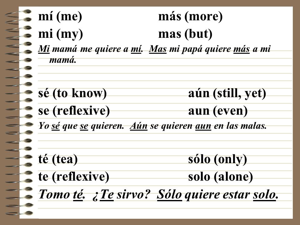 sé (to know) aún (still, yet) se (reflexive) aun (even)