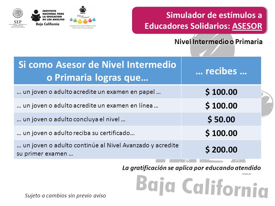 Si como Asesor de Nivel Intermedio o Primaria logras que…