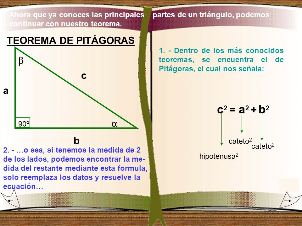 c2 = a2 + b2 TEOREMA DE PITÁGORAS  c a  b