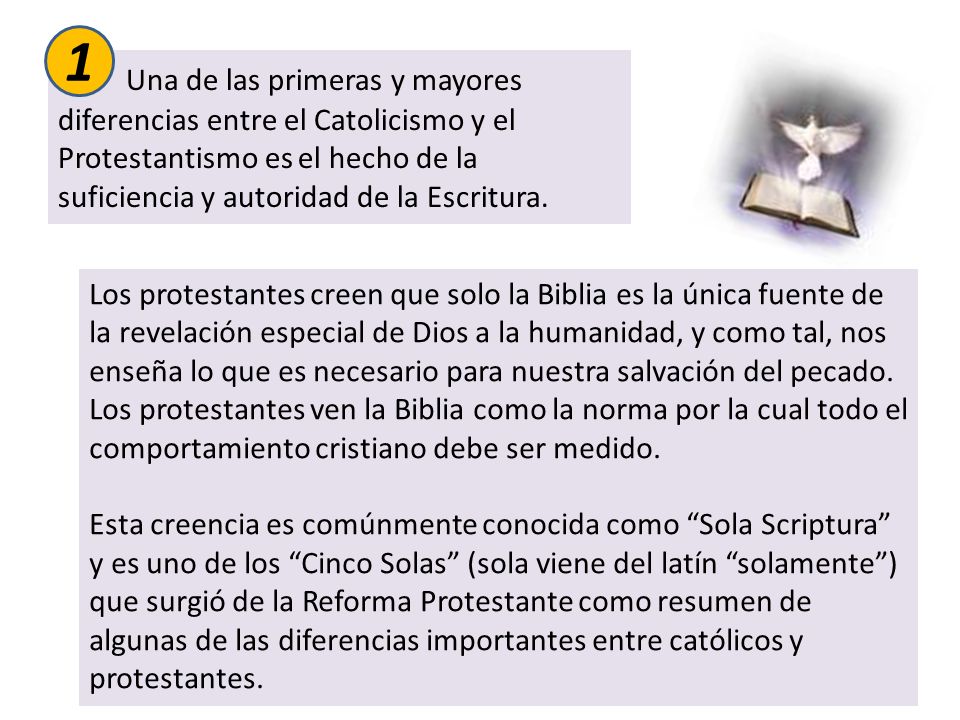 1 Una de las primeras y mayores diferencias entre el Catolicismo y el Protestantismo es el hecho de la suficiencia y autoridad de la Escritura.