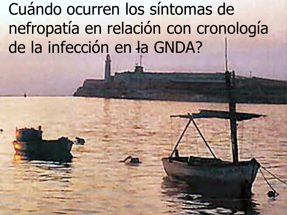 Cuándo ocurren los síntomas de nefropatía en relación con cronología de la infección en la GNDA