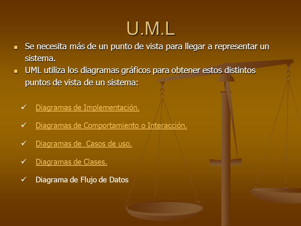 U.M.L Se necesita más de un punto de vista para llegar a representar un. sistema. UML utiliza los diagramas gráficos para obtener estos distintos.