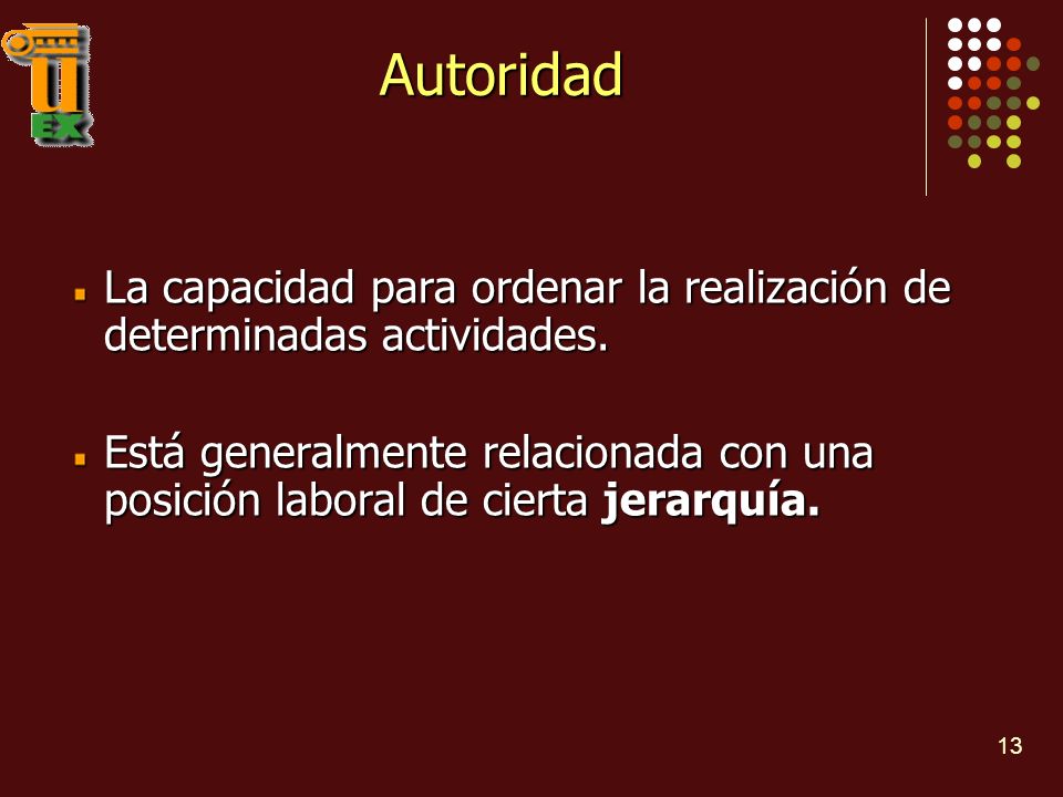 Autoridad La capacidad para ordenar la realización de determinadas actividades.